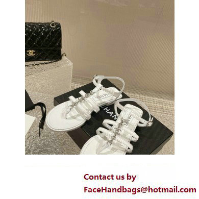 Chanel Satin, Metal  &  Strass Thong Sandals G40128 White 2023